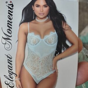 Elegant Moments Sky Blue Lace Bodysuit